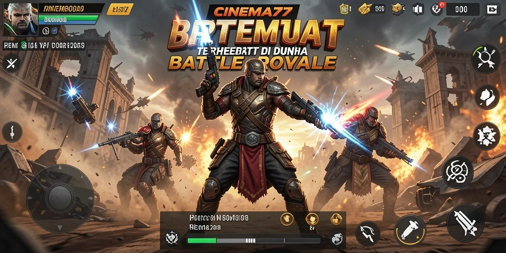 Screenshot utama CINEMA77 menampilkan seru dan ketegangan dalam pertempuran Battle Royale.