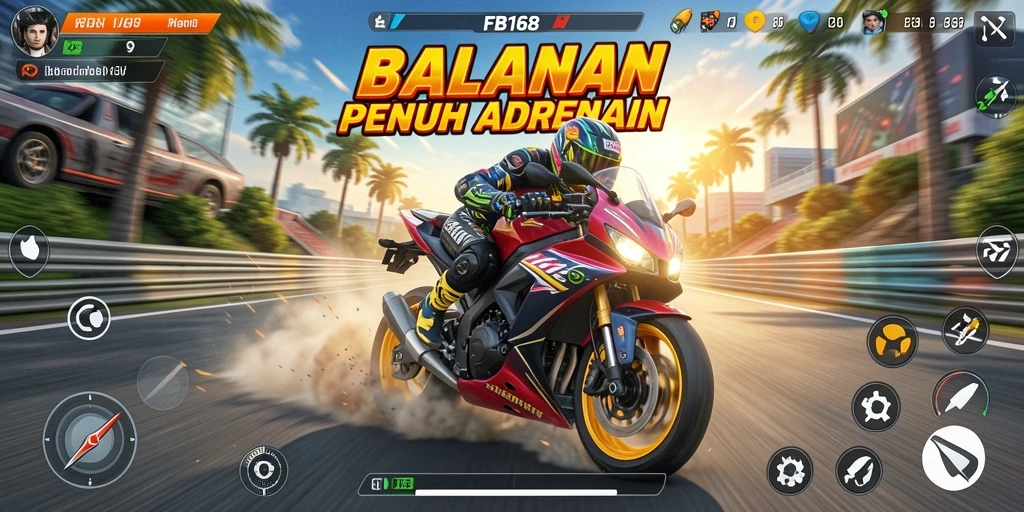 Tampilan gameplay balapan motor yang mendebarkan di FB168.