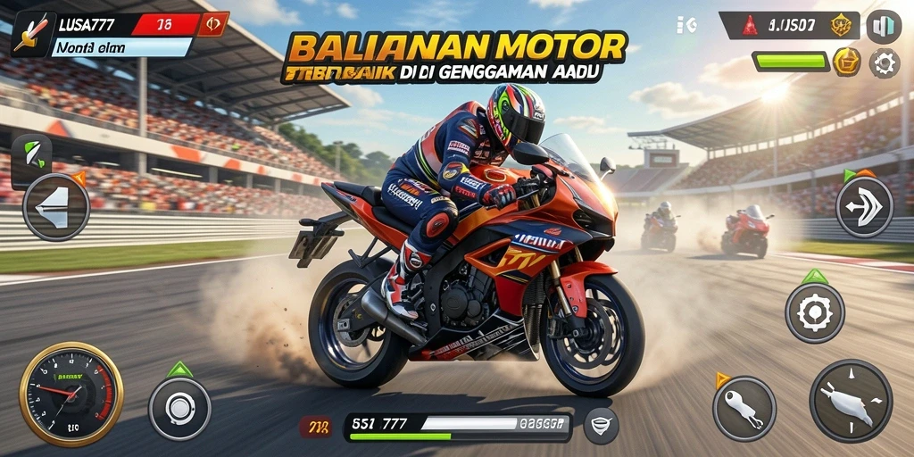 Screenshot gameplay LUSA777 menampilkan aksi balapan motor yang mendebarkan.