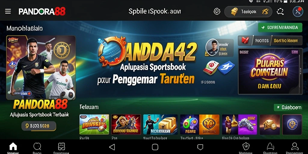 Screenshot utama PANDORA88 menampilkan antarmuka aplikasi Sportsbook yang menarik.