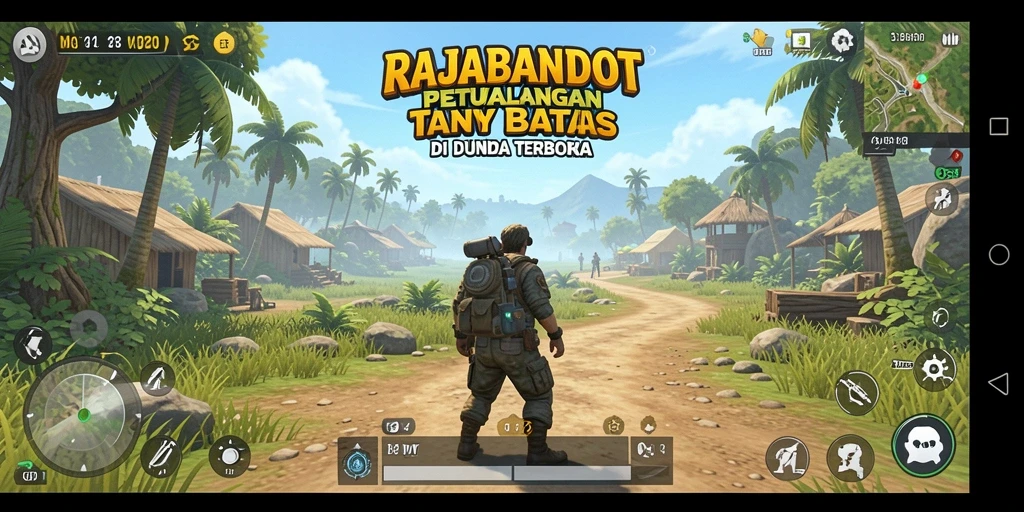Screenshot menampilkan gameplay RAJABANDOT dengan dunia terbuka yang luas.