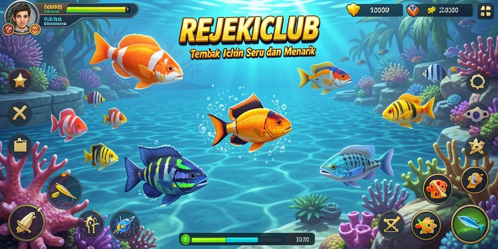 Screenshot gameplay REJEKICLUB yang menampilkan serunya menembak ikan.